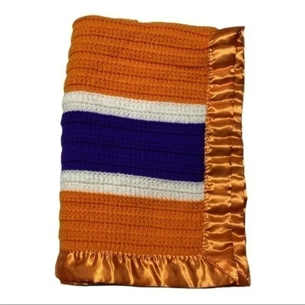 Clemson Handmade Striped‎ Afghan Orange & Purple